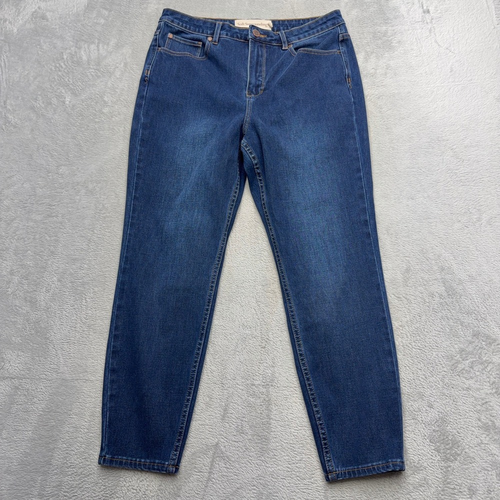 Soft Surroundings Jeans Womens 12P Blue Tapered Leg High Rise Dark Wash Stretch